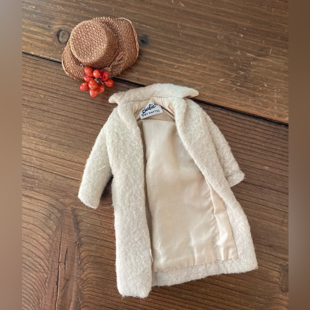 Vintage 1960’s Barbie Beige Winter Wool Coat and Brown Berry Hat